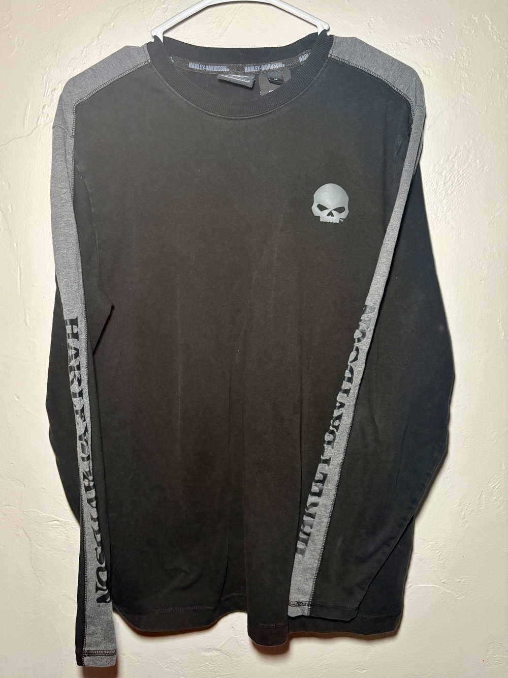 Harley Davidson Willie G Skull Waffle Knit Long Sleeve Shirt Men's M Black Gray